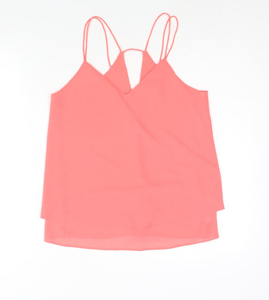 New Look Womens Pink Polyester Camisole Blouse Size 10 V-Neck - Neon