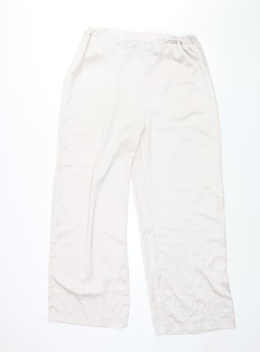 PRETTYLITTLETHING Womens Ivory Polyester Trousers Size 18 L31 in Regular - Elasticated Waist