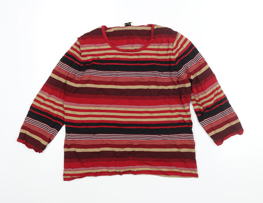 Viyella Womens Red Round Neck Striped Viscose Pullover Jumper Size L