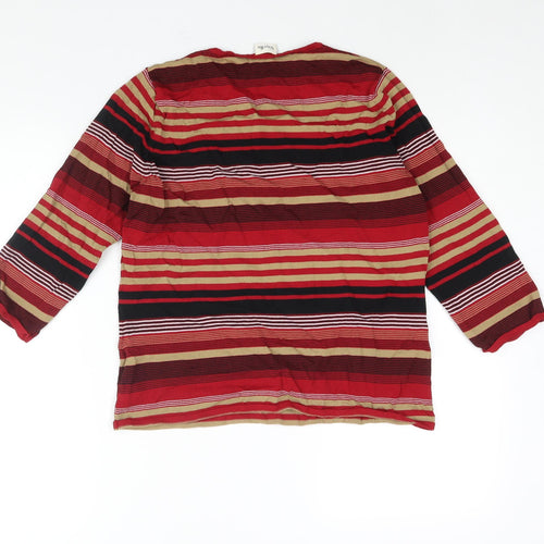 Viyella Womens Red Round Neck Striped Viscose Pullover Jumper Size L