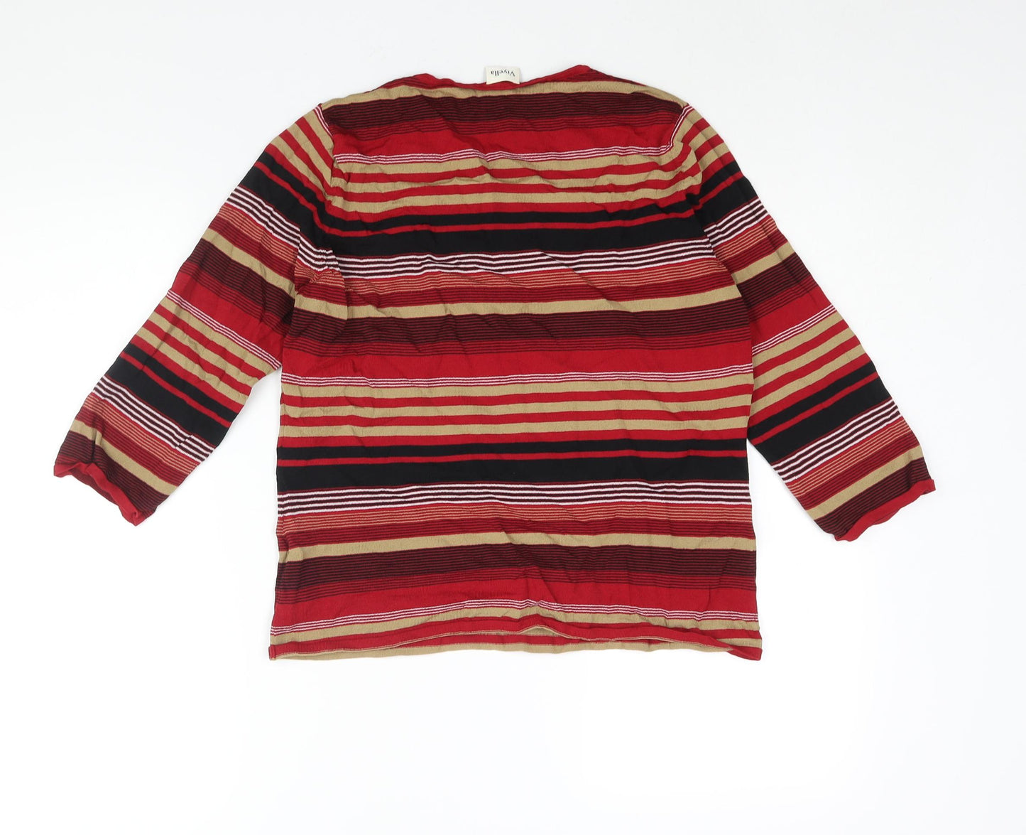 Viyella Womens Red Round Neck Striped Viscose Pullover Jumper Size L