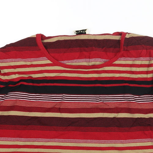 Viyella Womens Red Round Neck Striped Viscose Pullover Jumper Size L