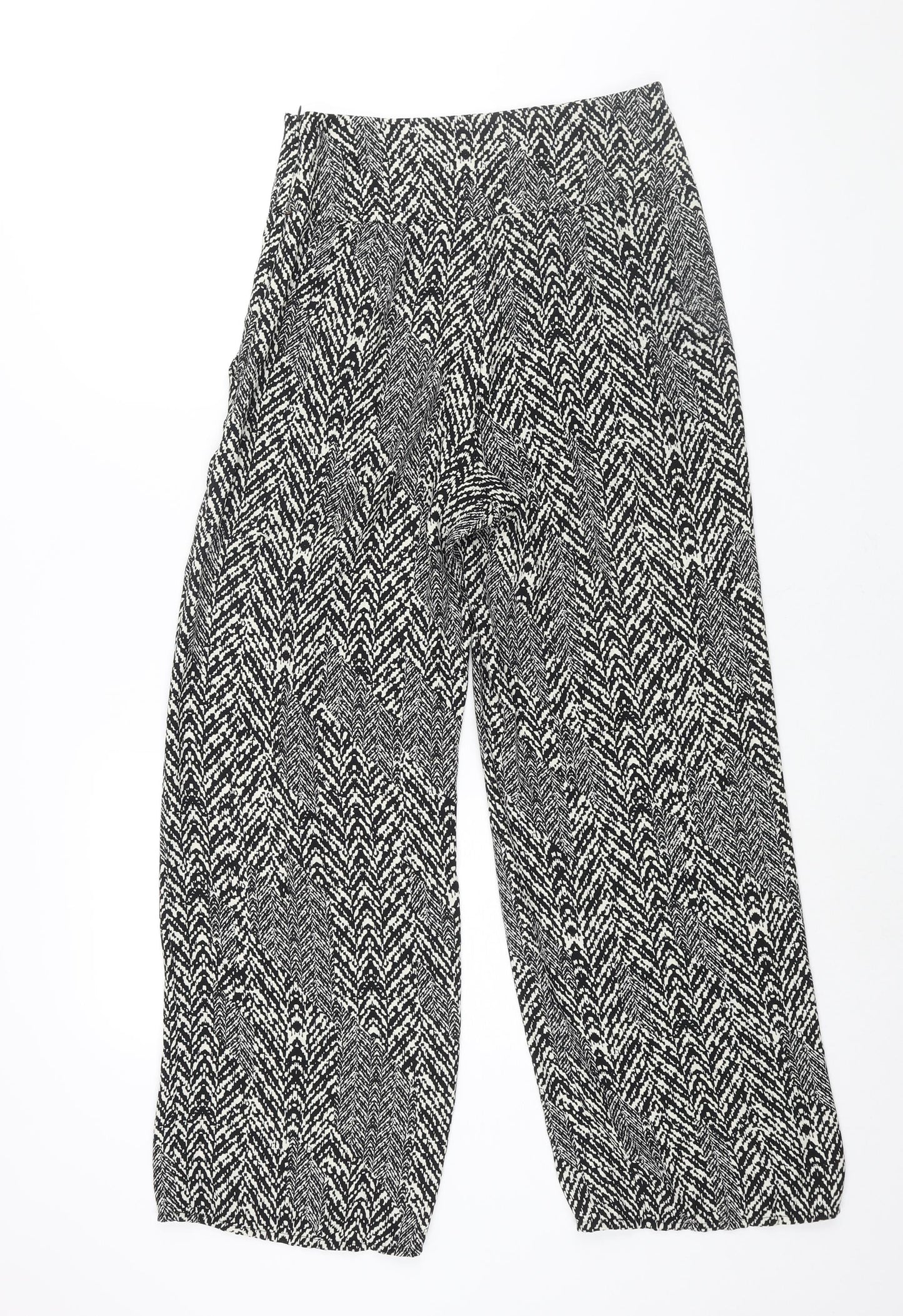 River Island Womens Black Geometric Polyester Trousers Size 10 L28 in Regular Zip - Button Detail