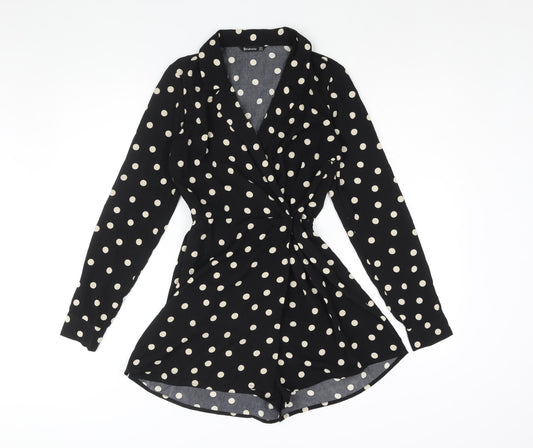 Stradivarius Womens Black Polka Dot Polyester Playsuit One-Piece Size S Zip