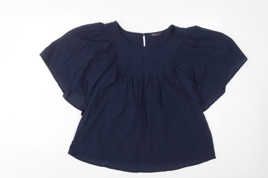 Marks and Spencer Womens Blue Cotton Basic Blouse Size 14 Crew Neck