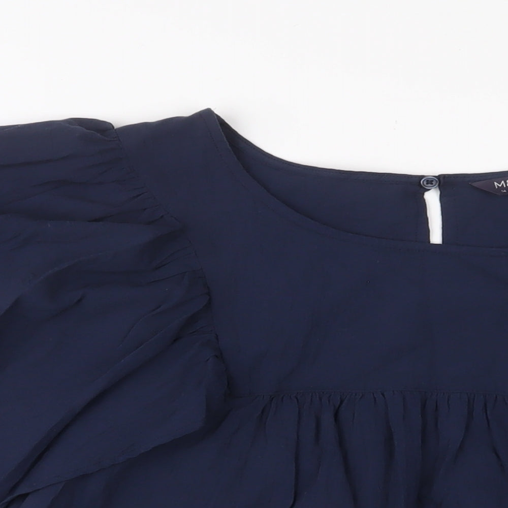 Marks and Spencer Womens Blue Cotton Basic Blouse Size 14 Crew Neck