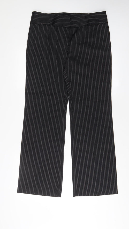 Etam Womens Black Striped Polyester Trousers Size 14 L31 in Regular Hook & Eye