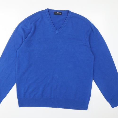 Blue Harbour Mens Blue V-Neck Acrylic Pullover Jumper Size L Long Sleeve