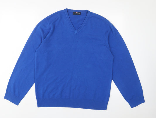 Blue Harbour Mens Blue V-Neck Acrylic Pullover Jumper Size L Long Sleeve