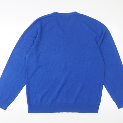 Blue Harbour Mens Blue V-Neck Acrylic Pullover Jumper Size L Long Sleeve