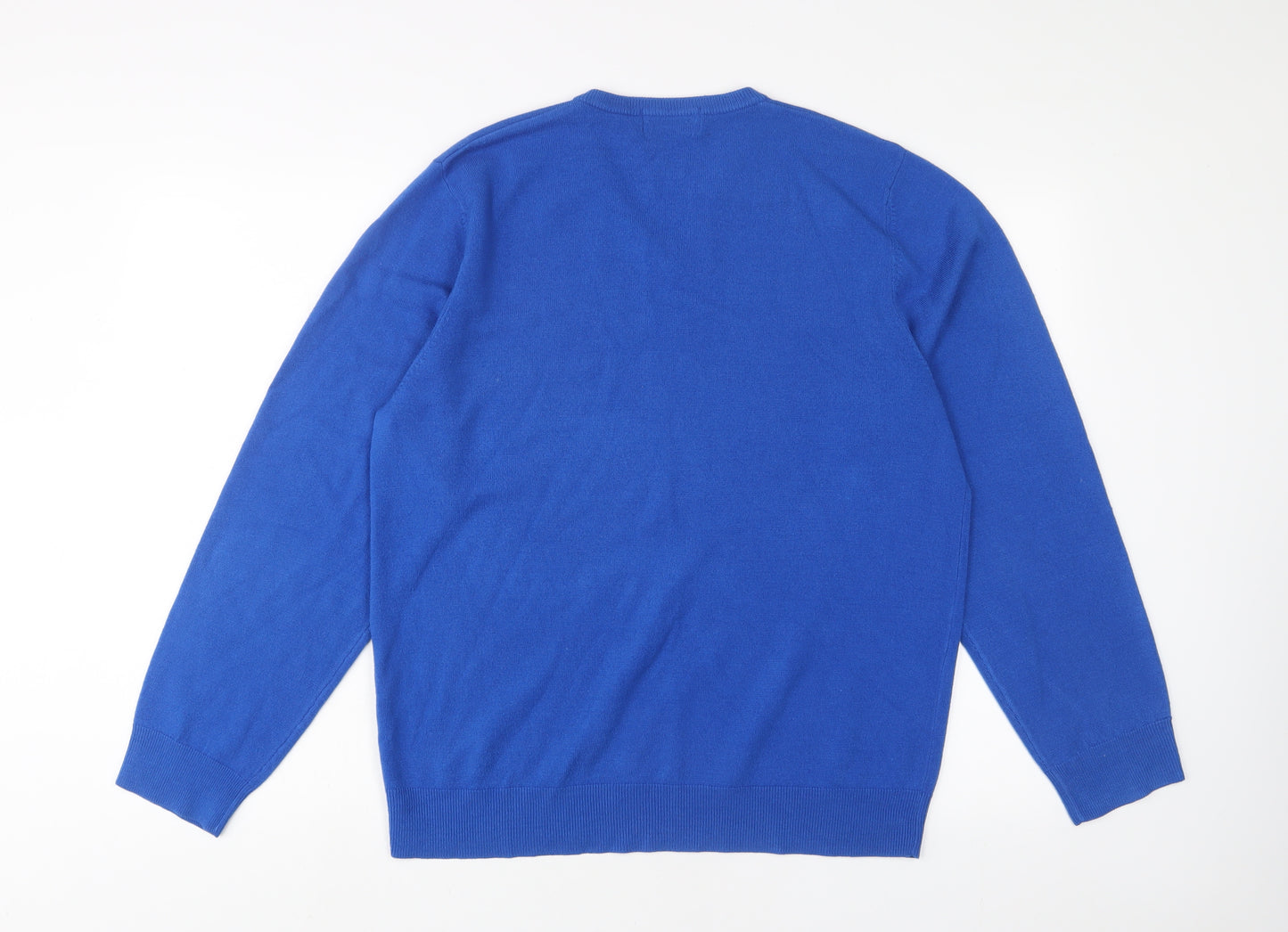 Blue Harbour Mens Blue V-Neck Acrylic Pullover Jumper Size L Long Sleeve