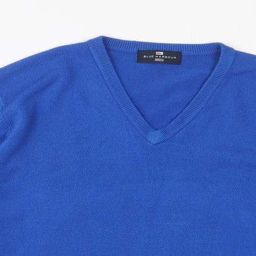 Blue Harbour Mens Blue V-Neck Acrylic Pullover Jumper Size L Long Sleeve