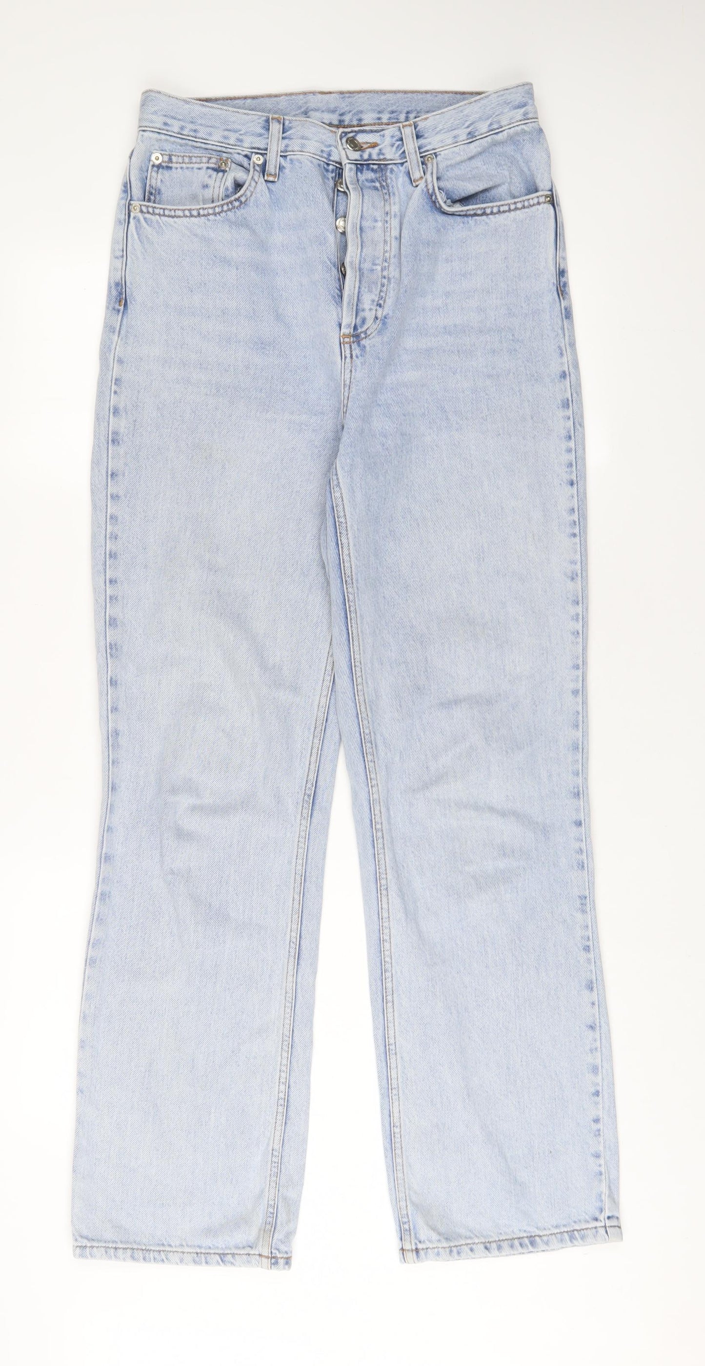 Topshop Womens Blue Cotton Straight Jeans Size 10 L32 in Regular Button