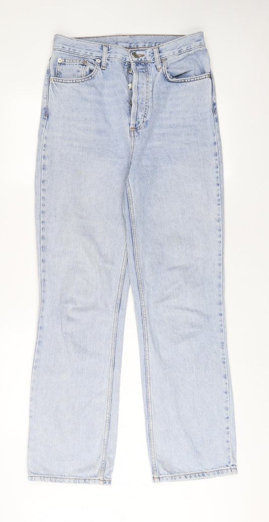 Topshop Womens Blue Cotton Straight Jeans Size 10 L32 in Regular Button