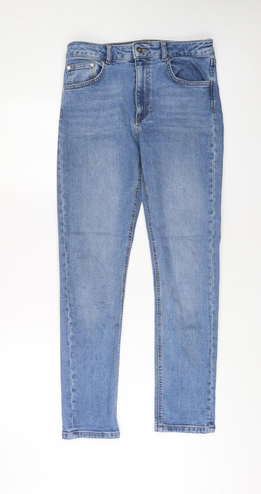 Warehouse Womens Blue Cotton Straight Jeans Size 10 L29 in Regular Zip