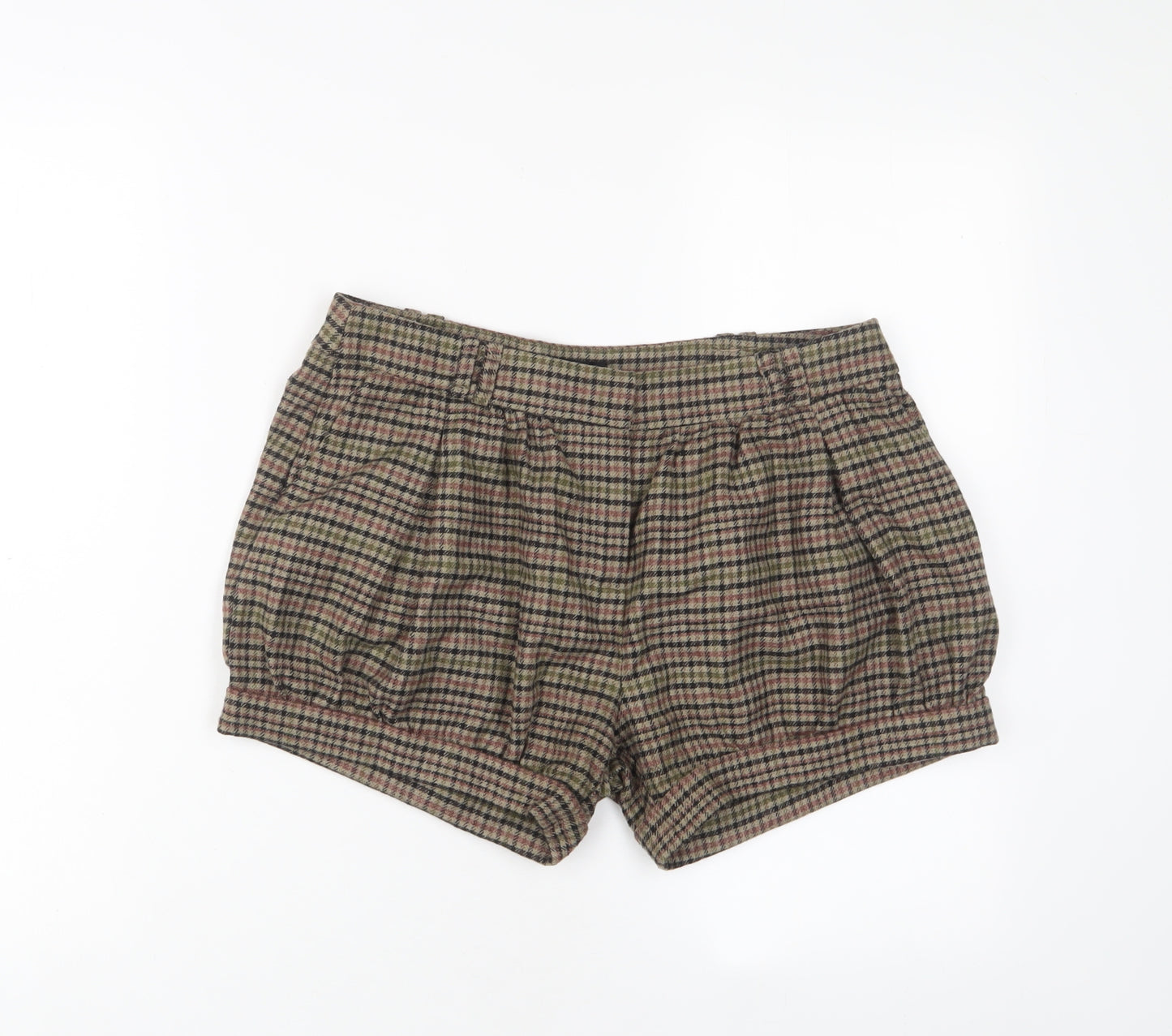 TOPHOP Womens Brown Plaid Wool Basic Shorts Size 10 L3 in Regular Hook & Eye