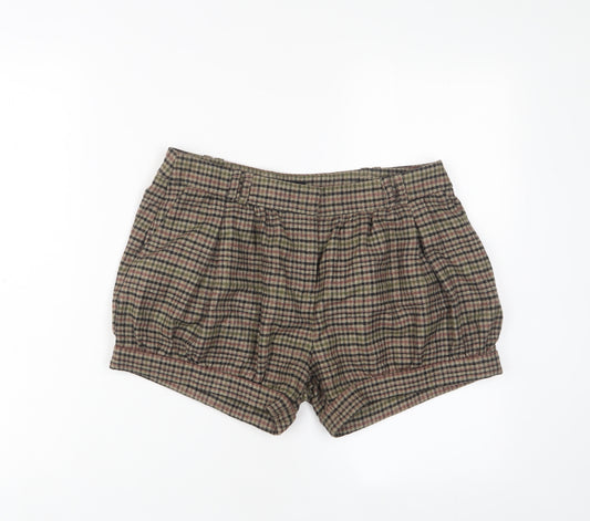 TOPHOP Womens Brown Plaid Wool Basic Shorts Size 10 L3 in Regular Hook & Eye