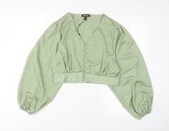 Pink vanilla Womens Green Polyester Basic Blouse Size 10 V-Neck