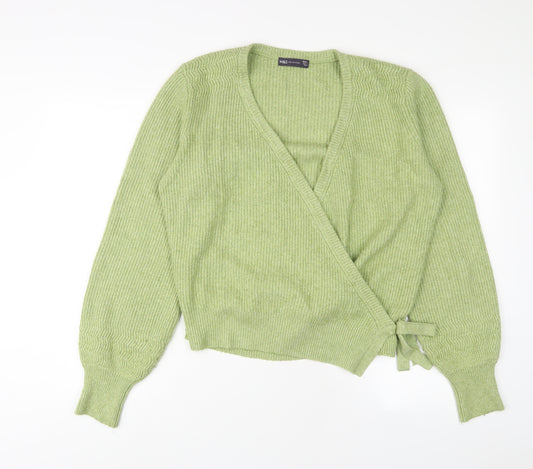 Marks and Spencer Womens Green V-Neck Cotton Pullover Jumper Size S