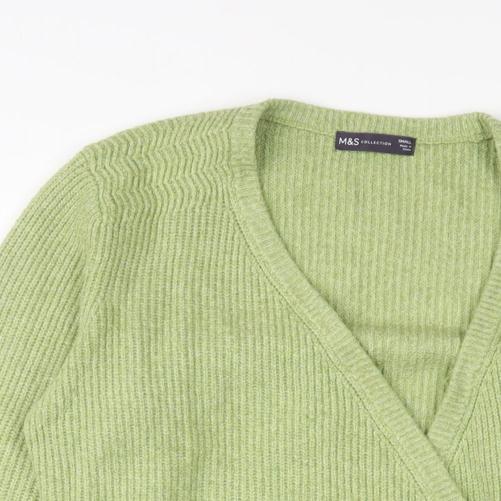 Marks and Spencer Womens Green V-Neck Cotton Pullover Jumper Size S