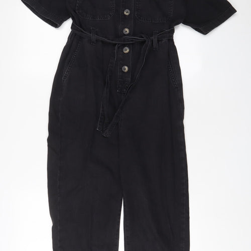 Denim & Co. Womens Black Cotton Jumpsuit One-Piece Size 6 L28 in Button - Belted