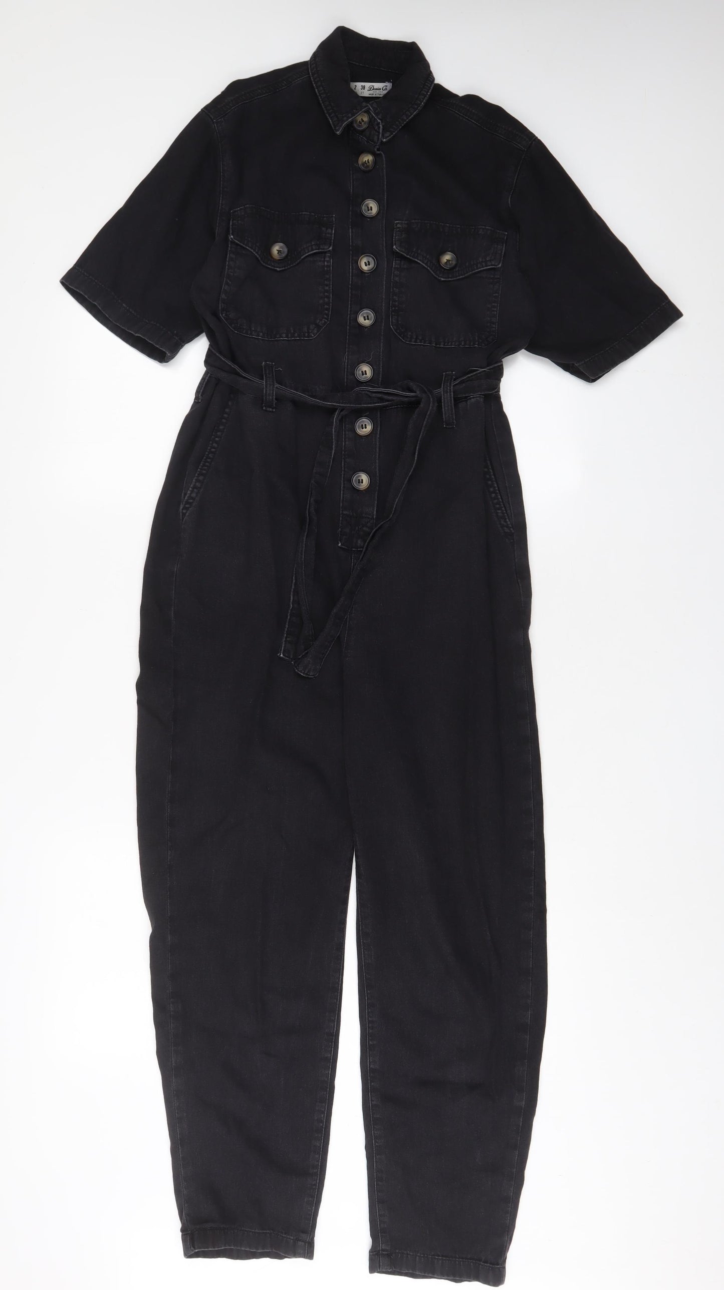 Denim & Co. Womens Black Cotton Jumpsuit One-Piece Size 6 L28 in Button - Belted