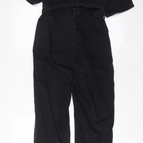 Denim & Co. Womens Black Cotton Jumpsuit One-Piece Size 6 L28 in Button - Belted