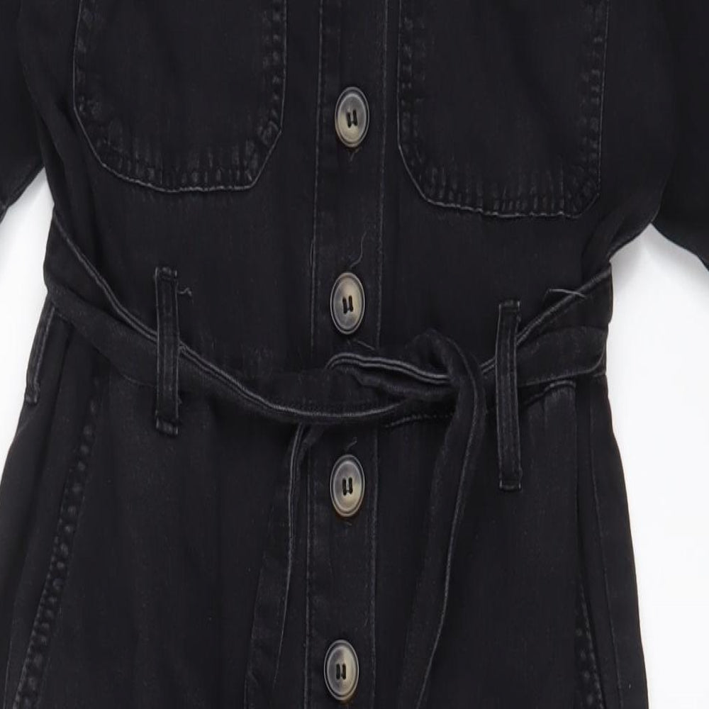 Denim & Co. Womens Black Cotton Jumpsuit One-Piece Size 6 L28 in Button - Belted