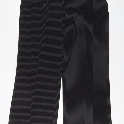 South Womens Black Striped Polyester Trousers Size 18 L30 in Regular Button