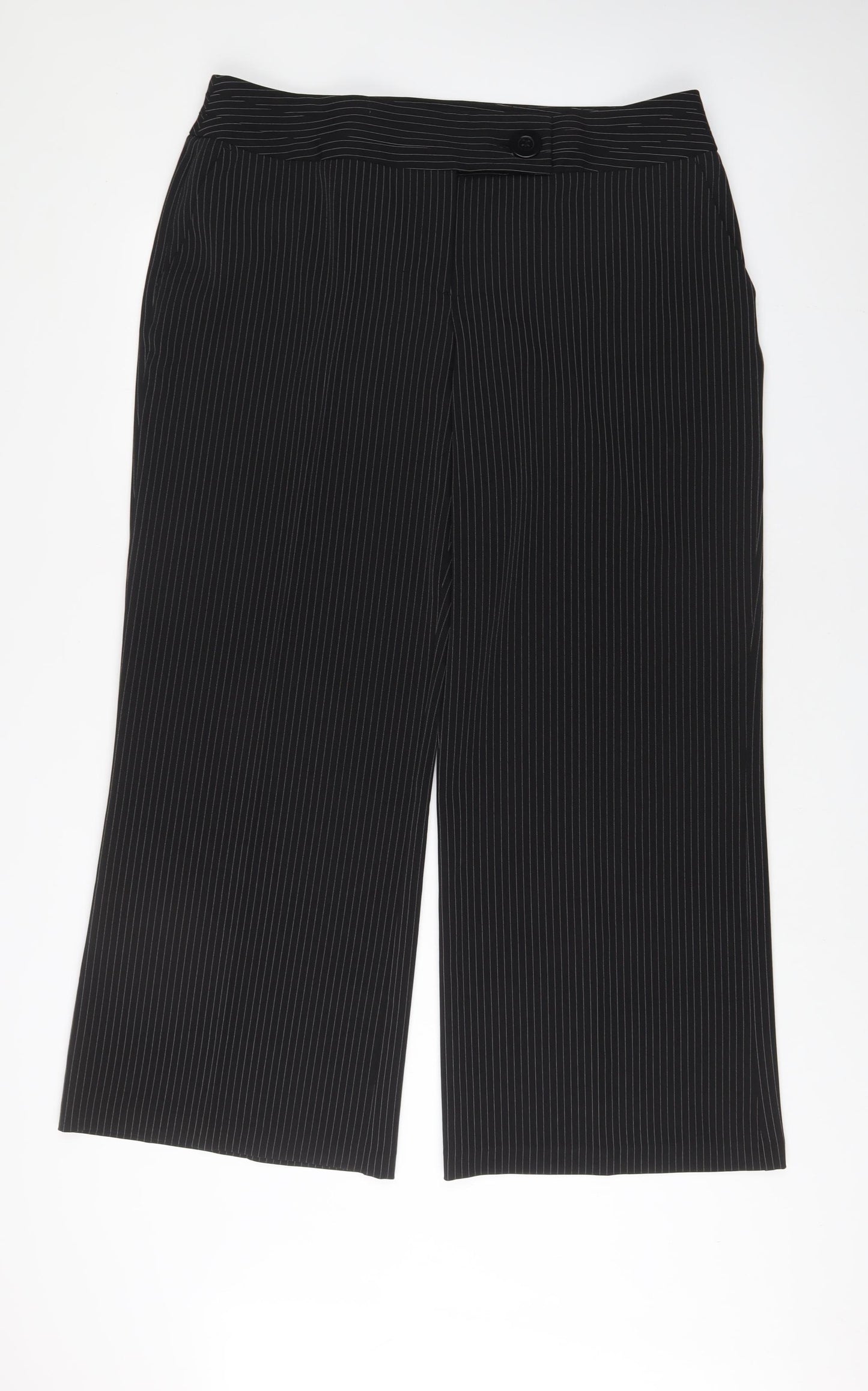 South Womens Black Striped Polyester Trousers Size 18 L30 in Regular Button