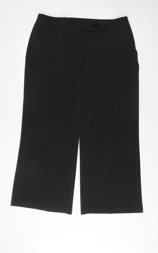 South Womens Black Striped Polyester Trousers Size 18 L30 in Regular Button