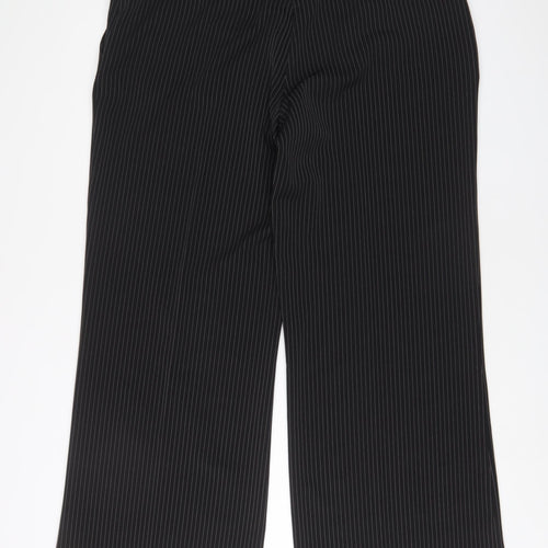 South Womens Black Striped Polyester Trousers Size 18 L30 in Regular Button