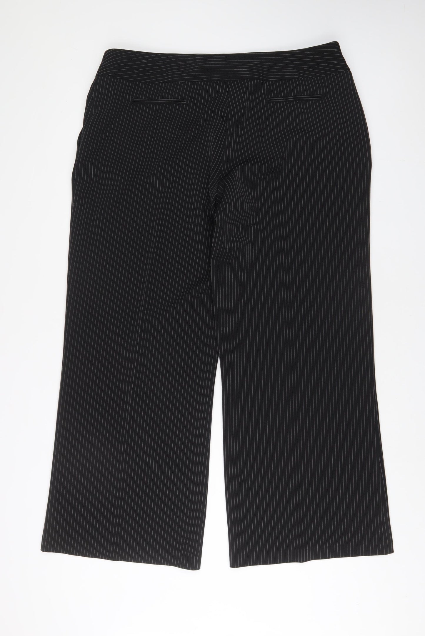 South Womens Black Striped Polyester Trousers Size 18 L30 in Regular Button