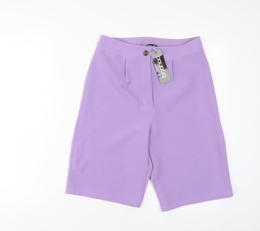 Boohoo Womens Purple Polyester Bermuda Shorts Size 8 L10 in Regular Zip - Pleated