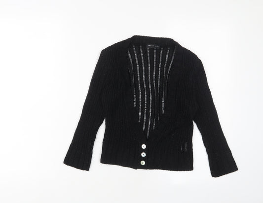 Exhibit Womens Black V-Neck Acrylic Cardigan Jumper Size S