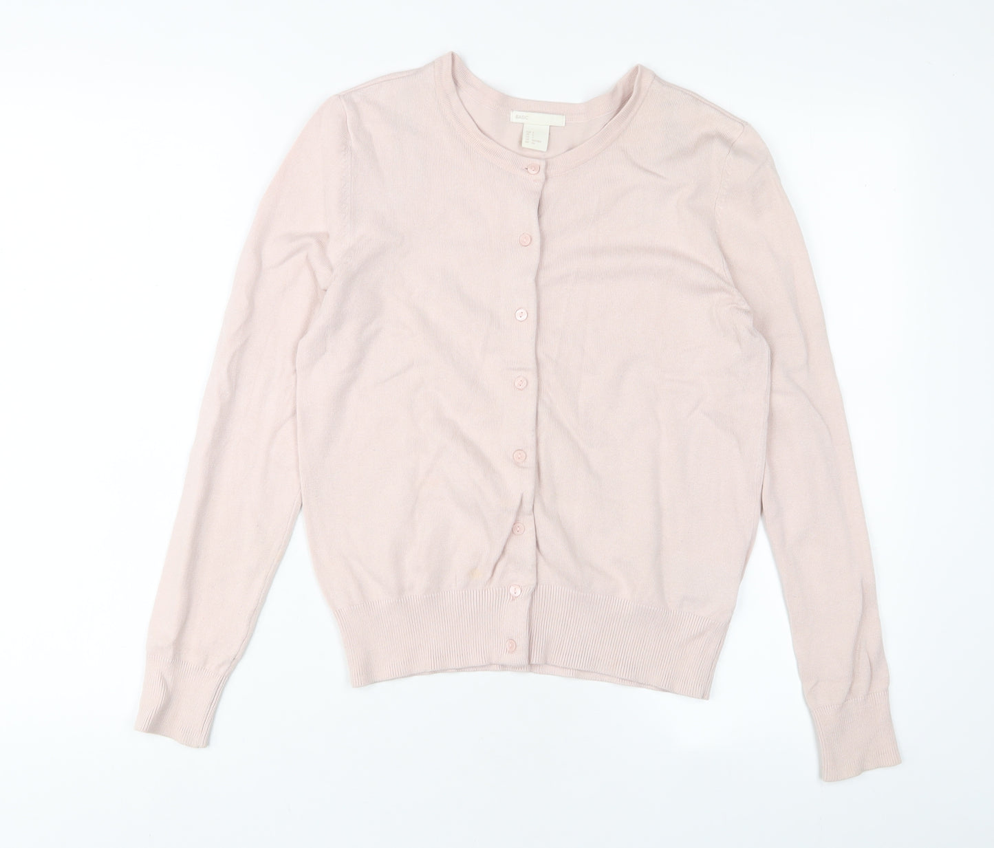 H&M Womens Pink Crew Neck Viscose Cardigan Jumper Size S