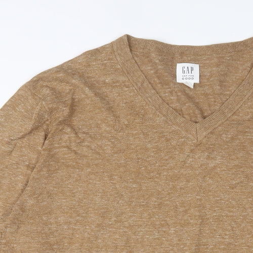 Gap Mens Brown V-Neck Cotton Pullover Jumper Size L Long Sleeve