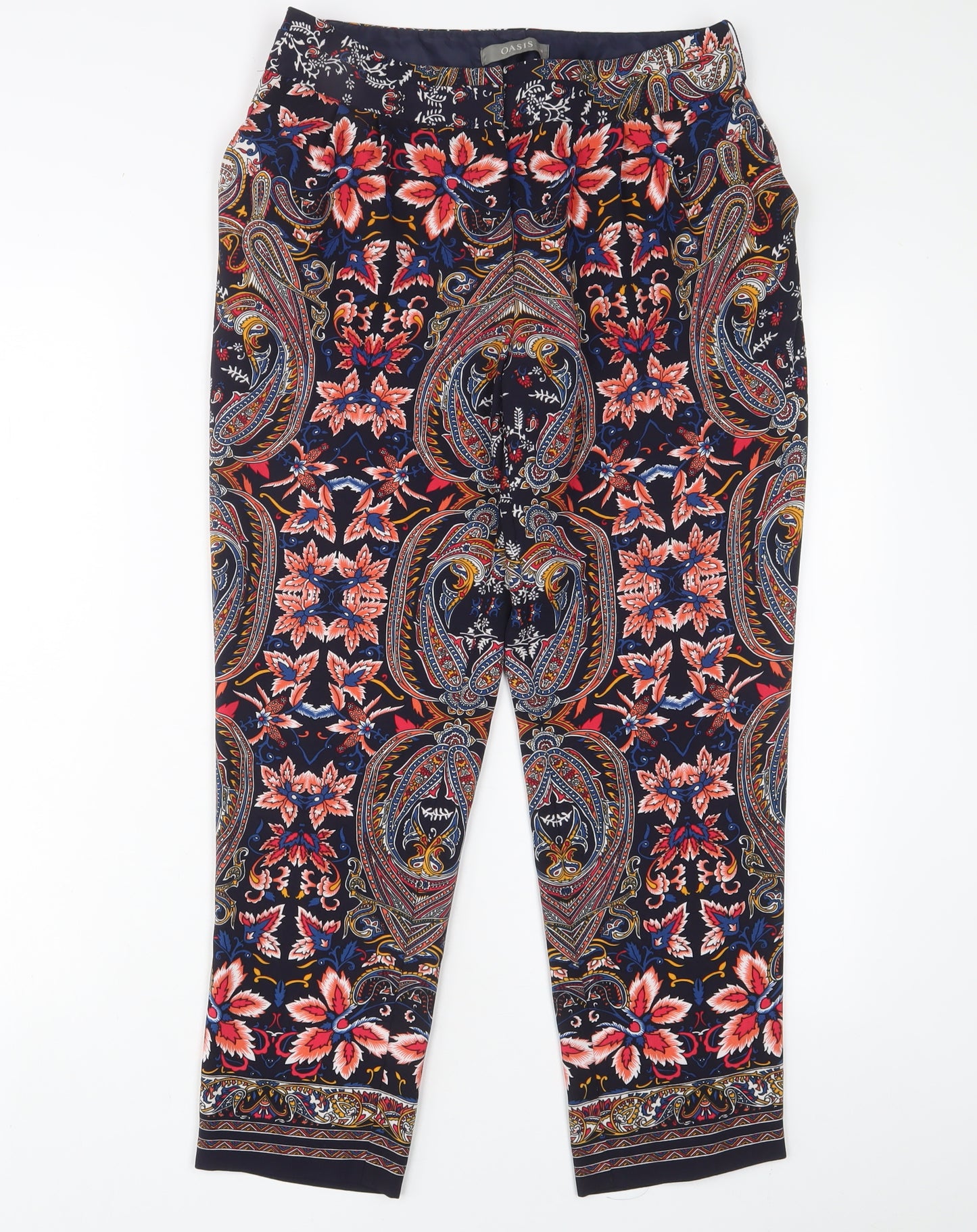 Oasis Womens Multicoloured Fair Isle Polyester Trousers Size 10 L27 in Regular Hook & Eye - Pleated