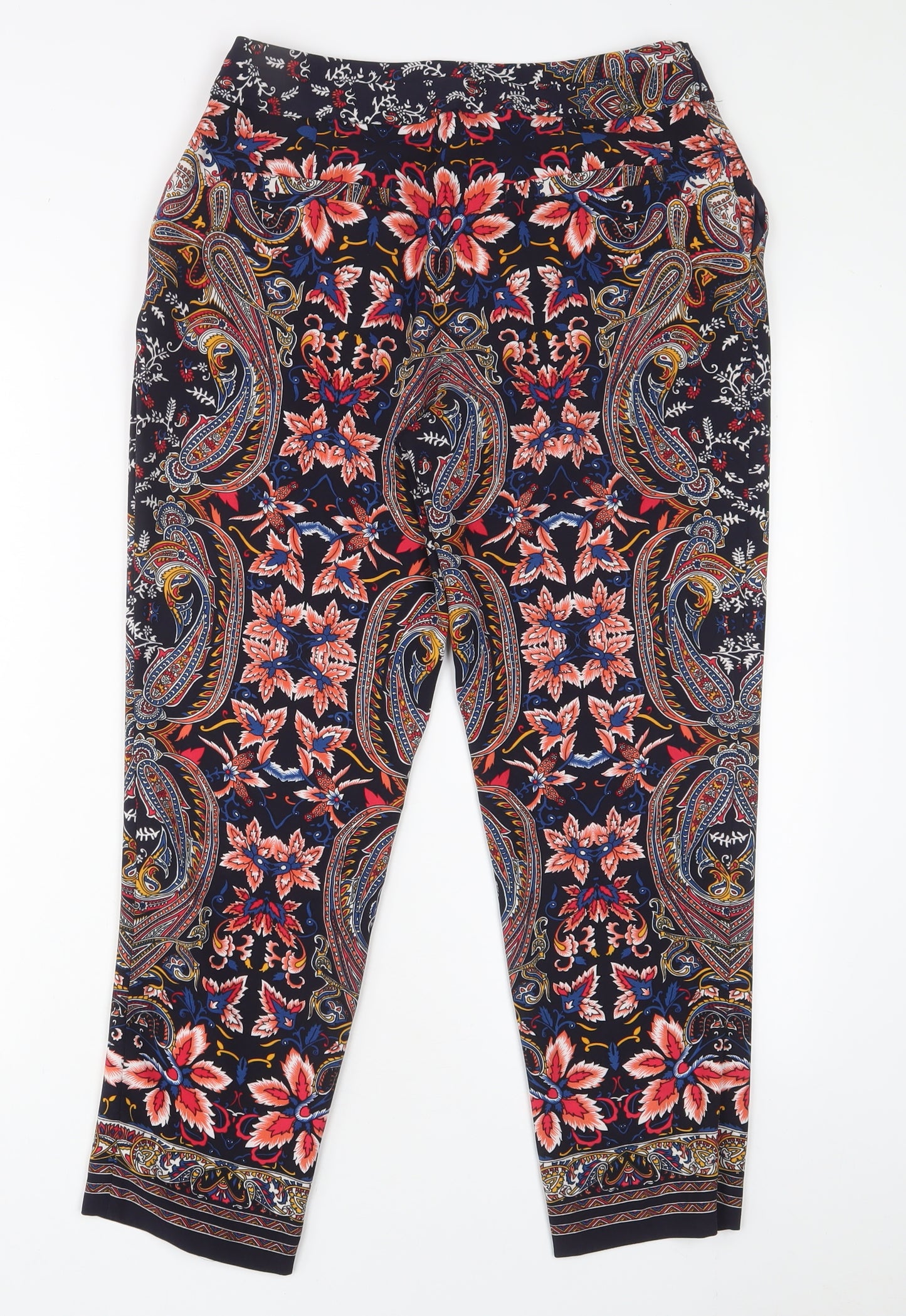 Oasis Womens Multicoloured Fair Isle Polyester Trousers Size 10 L27 in Regular Hook & Eye - Pleated