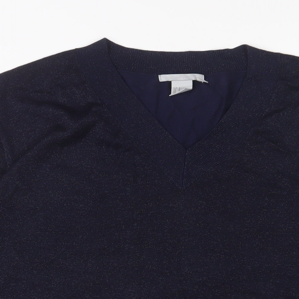 H&M Womens Blue V-Neck Viscose Pullover Jumper Size S