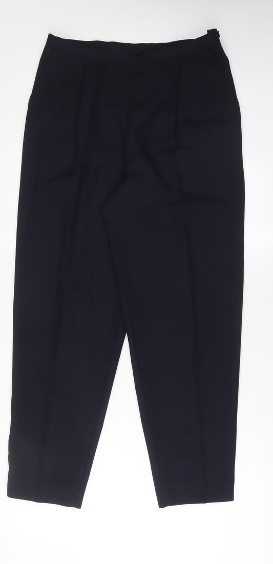 Marks and Spencer Womens Blue Polyester Trousers Size 16 L28 in Regular Zip