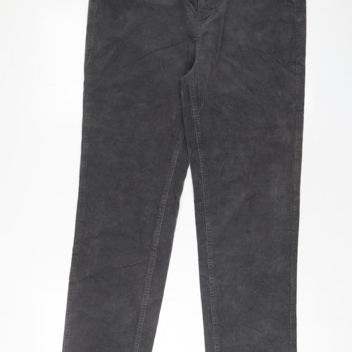 Marks and Spencer Womens Grey Cotton Trousers Size 16 L29 in Regular Zip