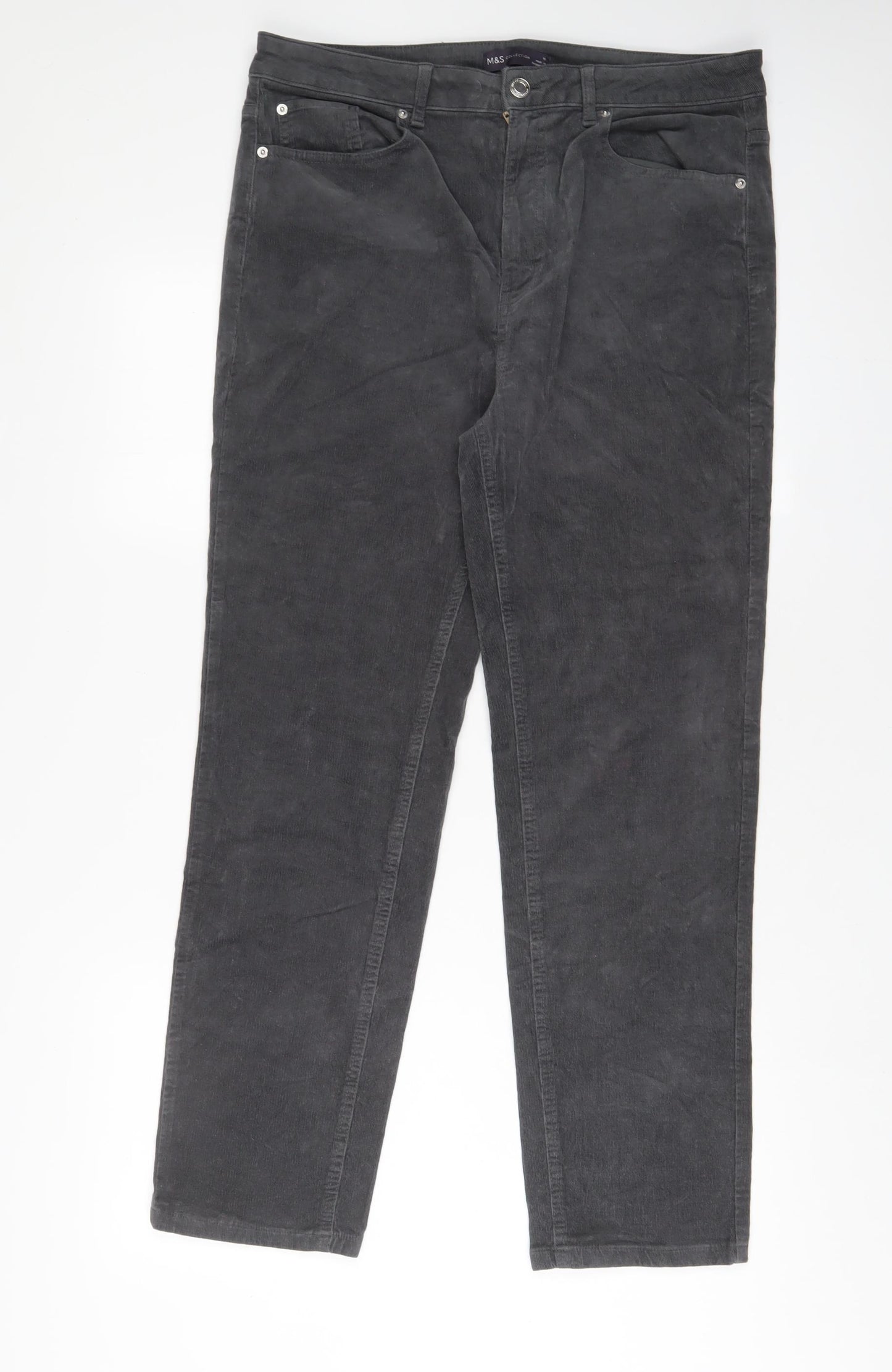 Marks and Spencer Womens Grey Cotton Trousers Size 16 L29 in Regular Zip