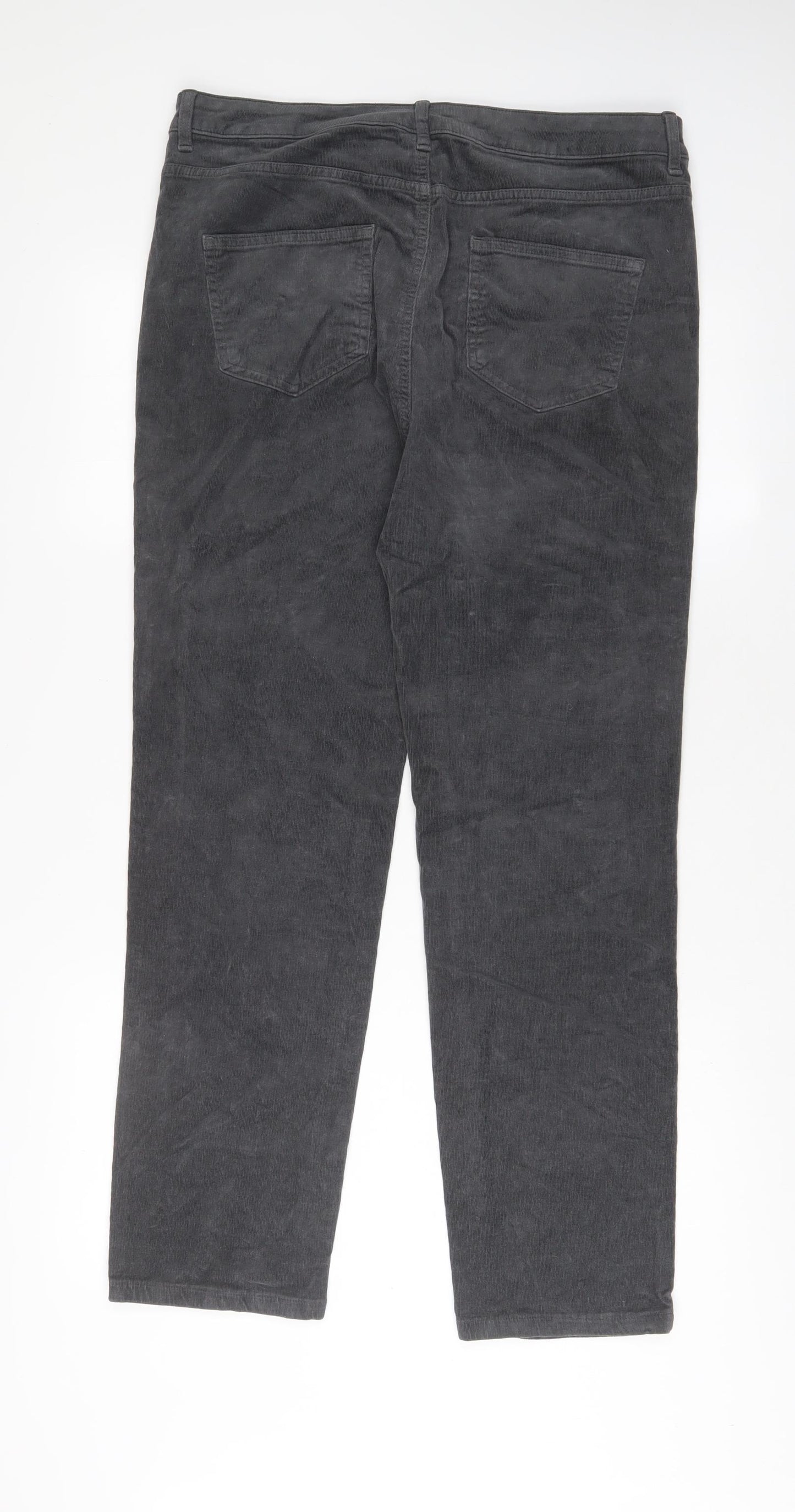 Marks and Spencer Womens Grey Cotton Trousers Size 16 L29 in Regular Zip