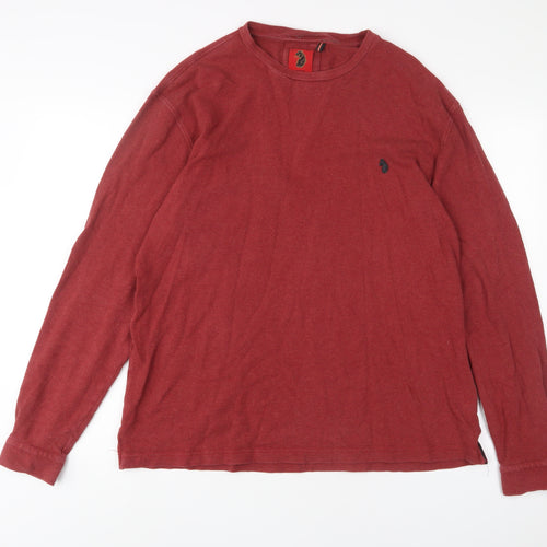 Luke Mens Red Cotton Pullover Sweatshirt Size L - Logo, Embroidered