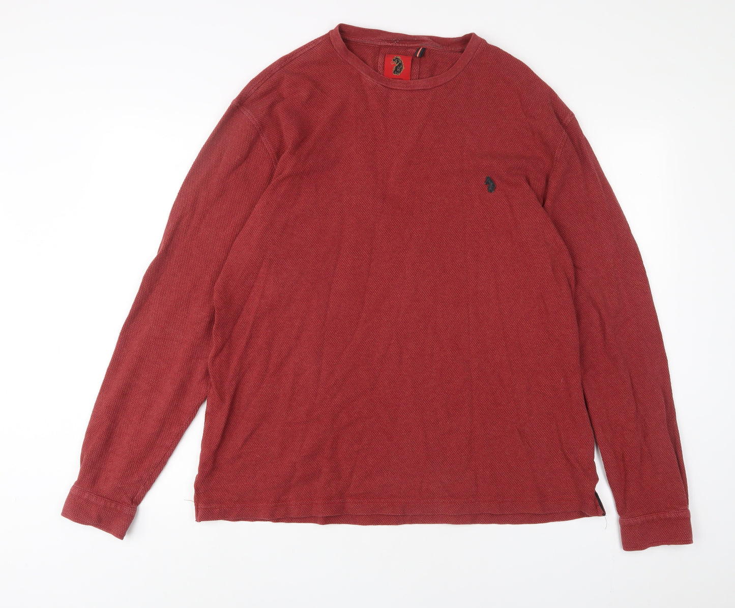 Luke Mens Red Cotton Pullover Sweatshirt Size L - Logo, Embroidered