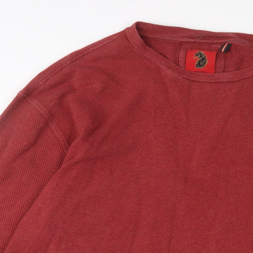 Luke Mens Red Cotton Pullover Sweatshirt Size L - Logo, Embroidered