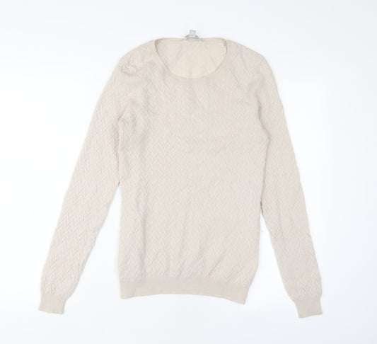 The White Company Womens Beige Crew Neck Wool Pullover Jumper Size M