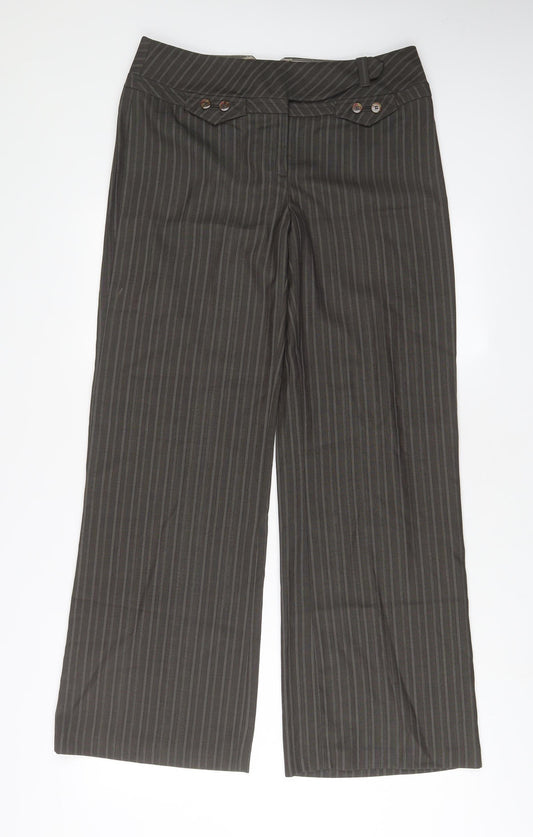 NEXT Womens Brown Striped Polyester Trousers Size 10 L31 in Regular Zip