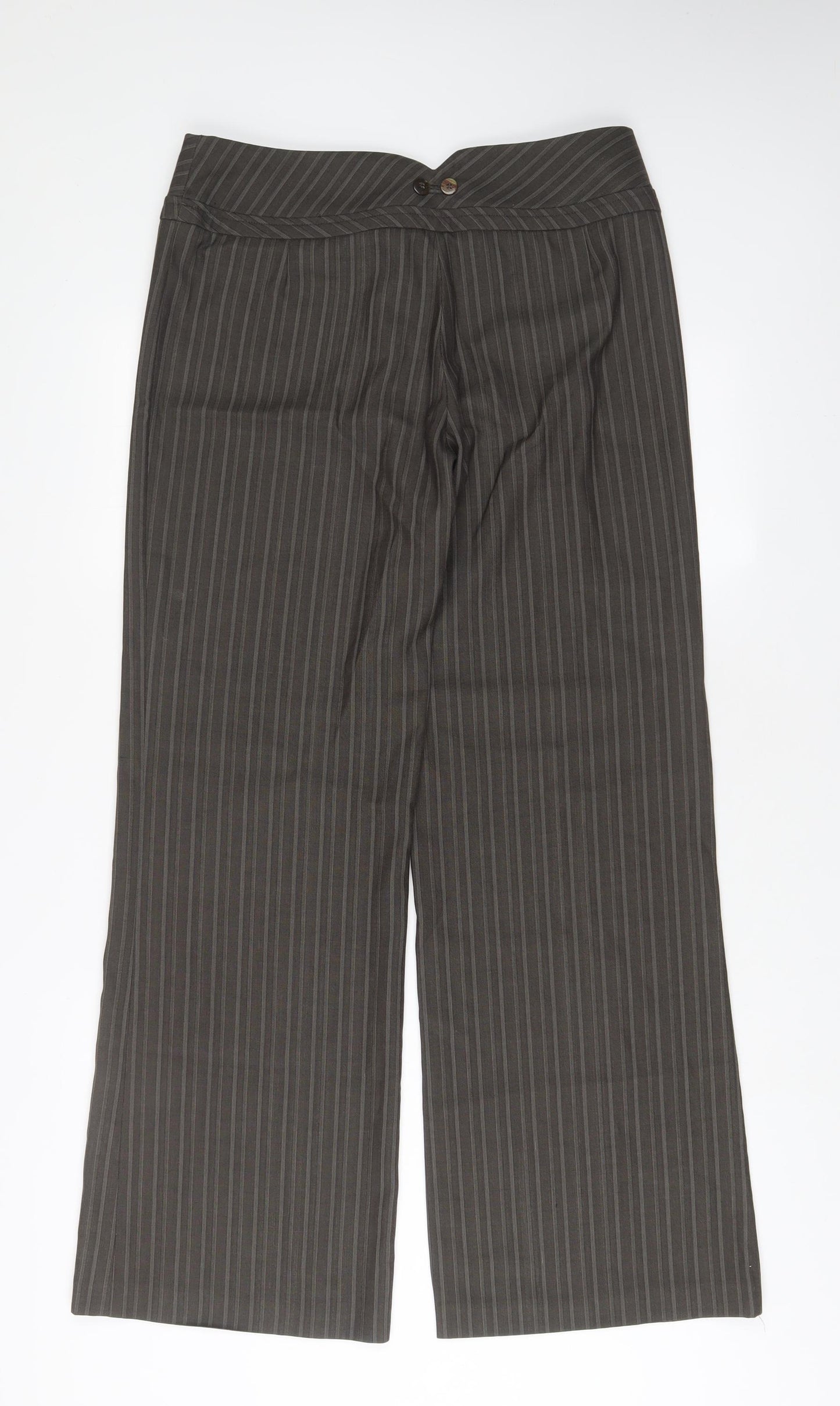 NEXT Womens Brown Striped Polyester Trousers Size 10 L31 in Regular Zip